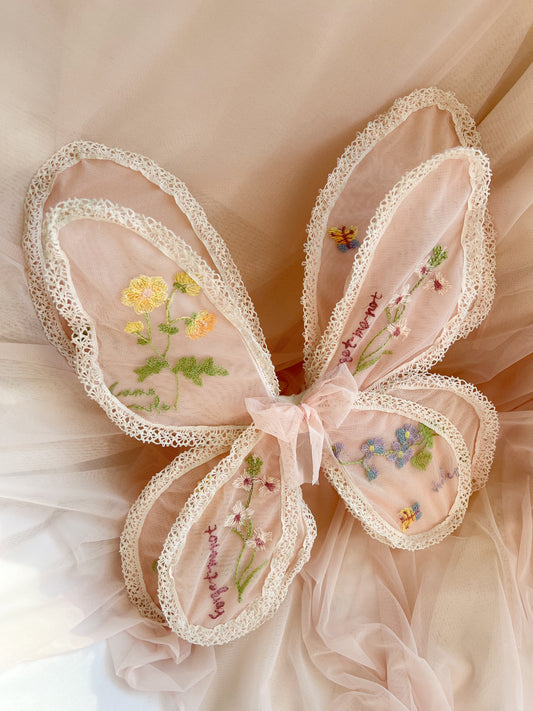 Double Layered Pink Embroidered Fairy Wings