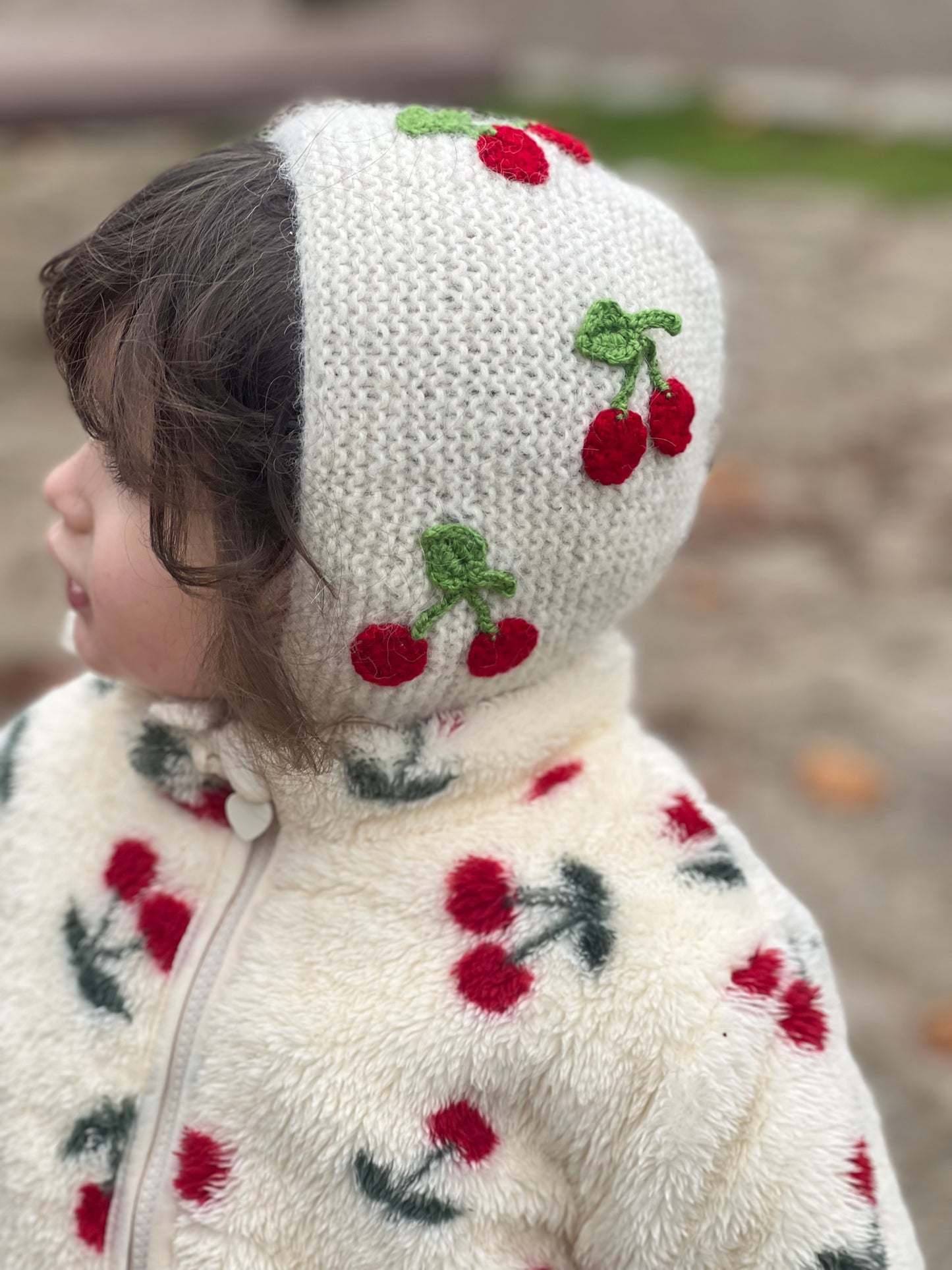 Cherry knitted bonnet
