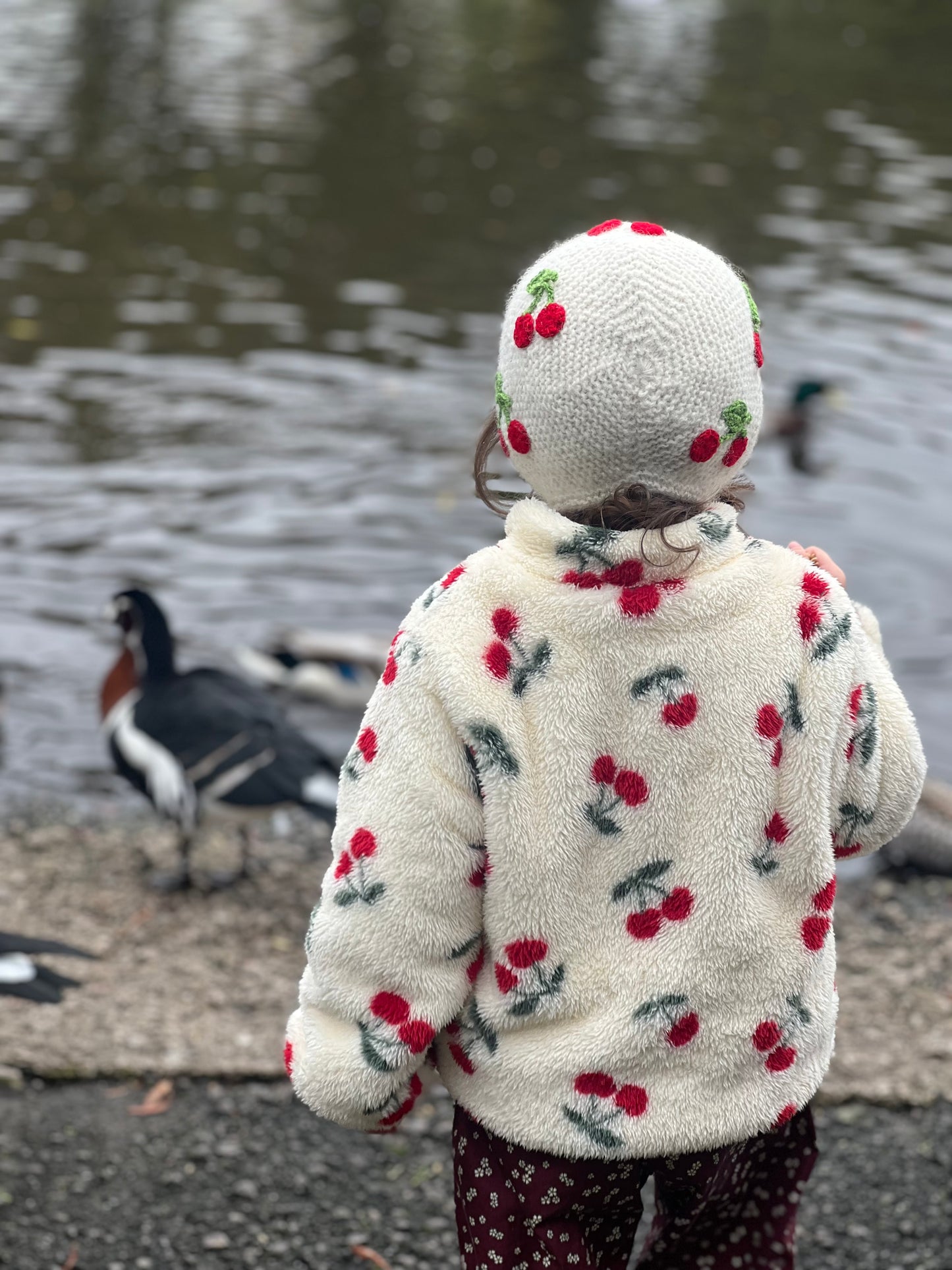 Cherry knitted bonnet