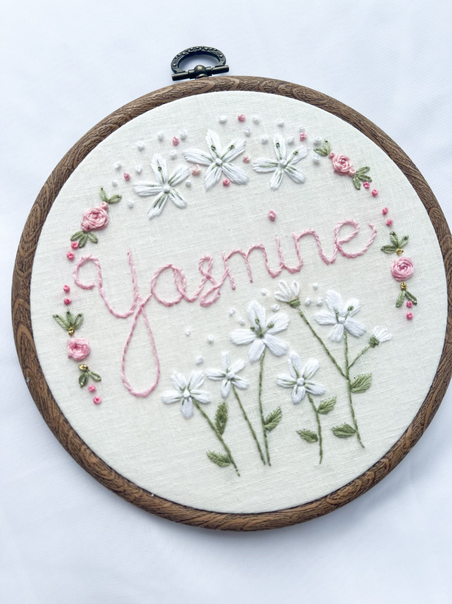 Floral Name Hand Embroidered Hoop