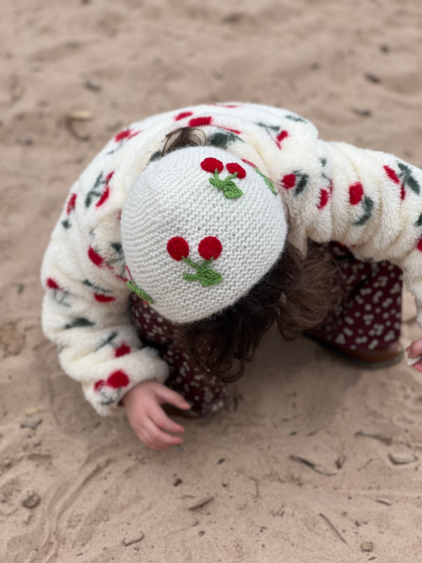 Cherry knitted bonnet
