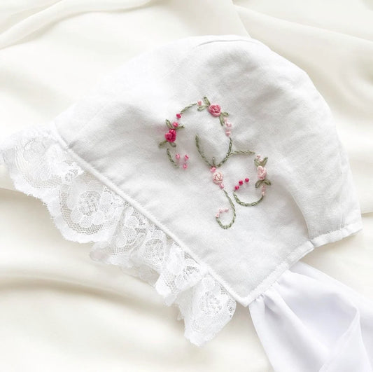 HAND EMBROIDERED INITIAL BONNET