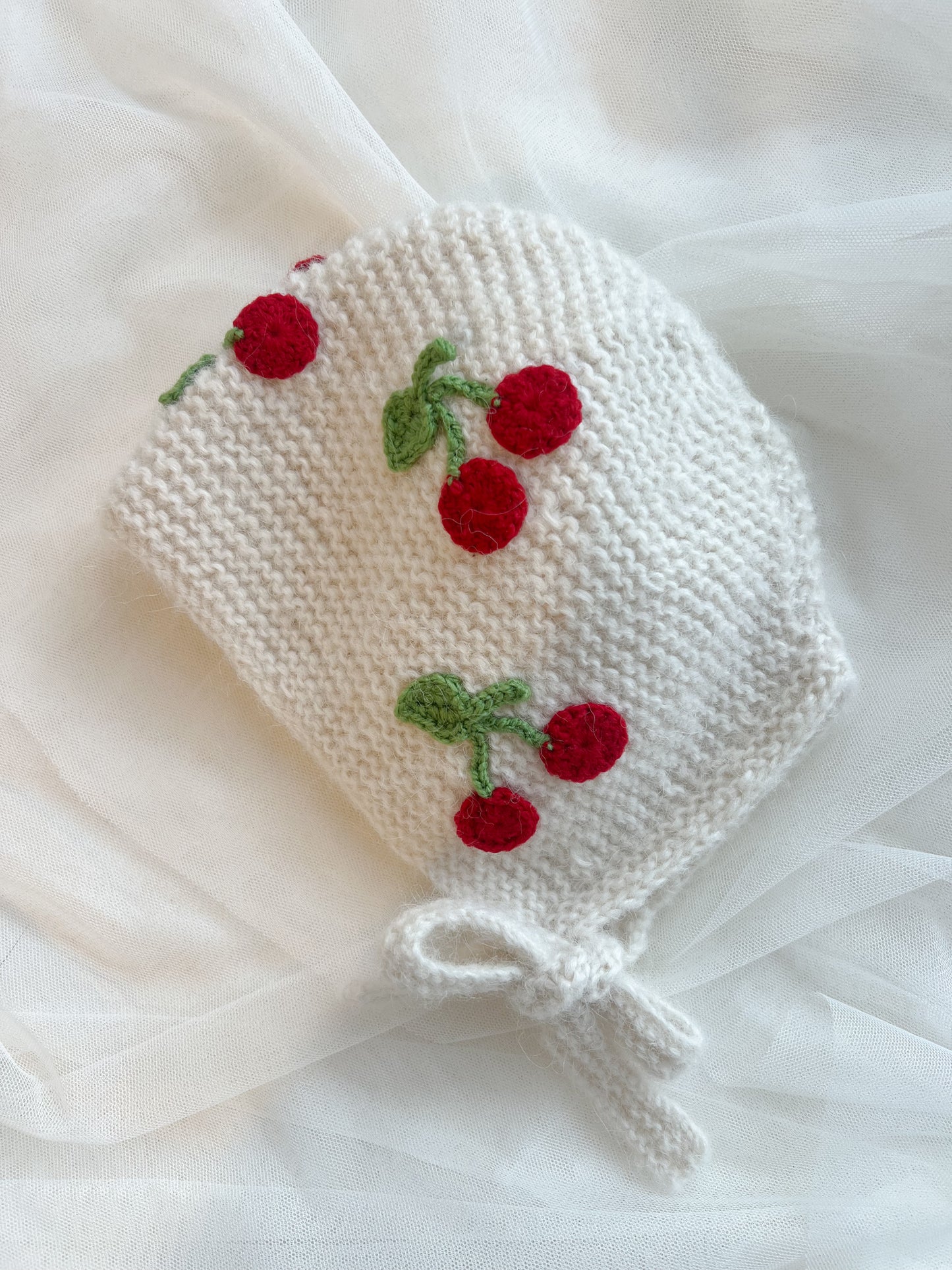 Cherry knitted bonnet