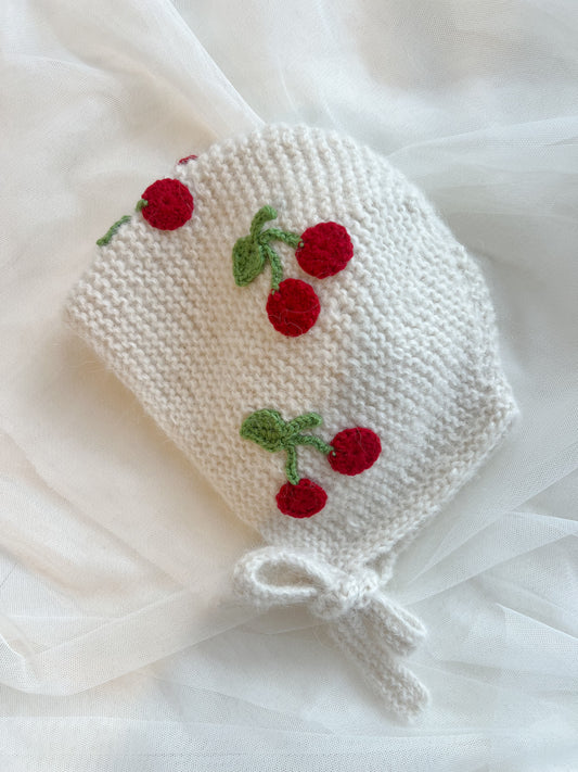 Cherry knitted bonnet